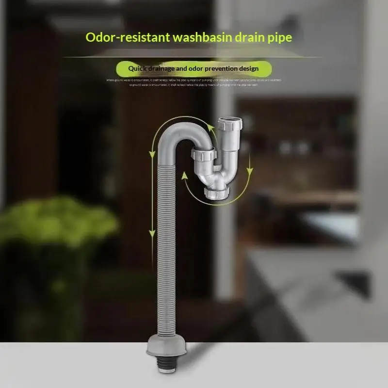 New Sink Fitting Lavatory Flexible S-Trap Flexible Hose PP Hose Anti-Odor Extended Sewer Pipe Fitting Drainpipe