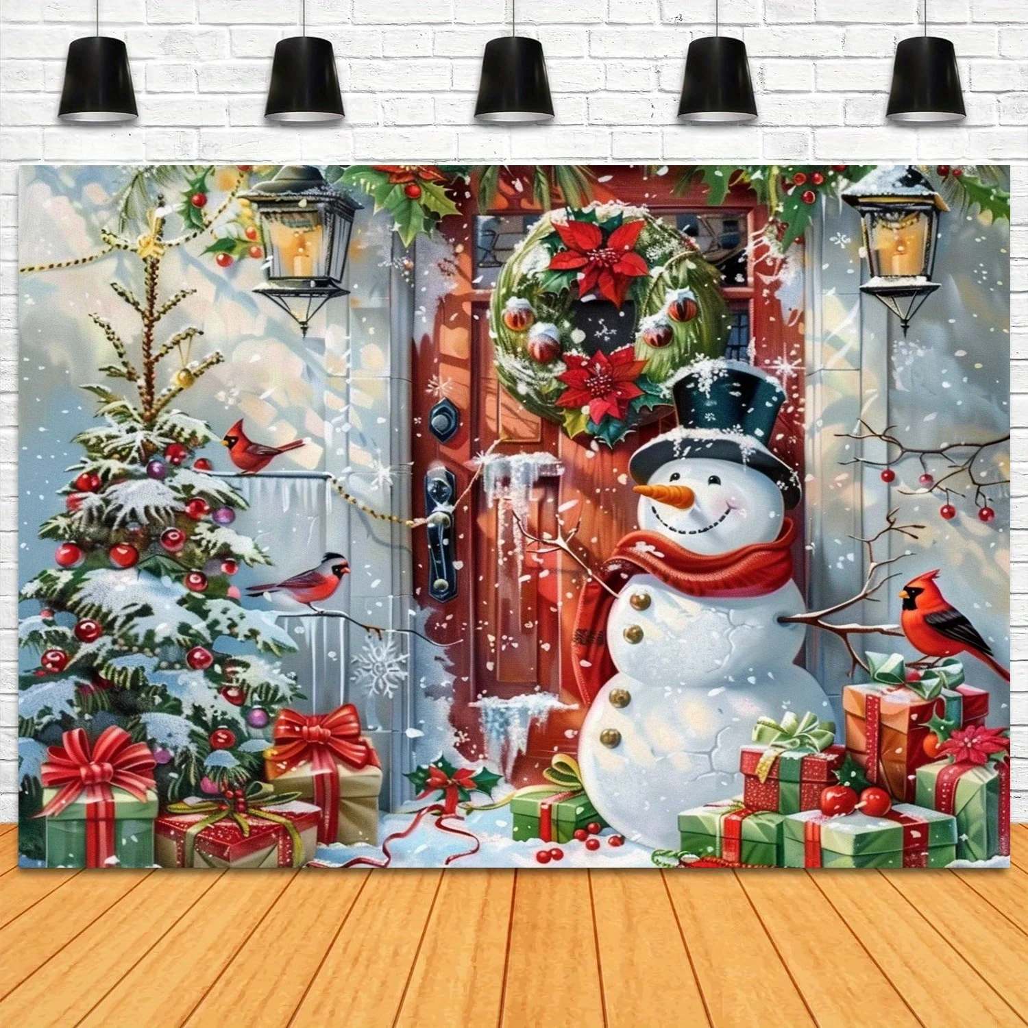 Snowman and Santa wall background, polyester, no power needed - perfect for living room, bedroom, office