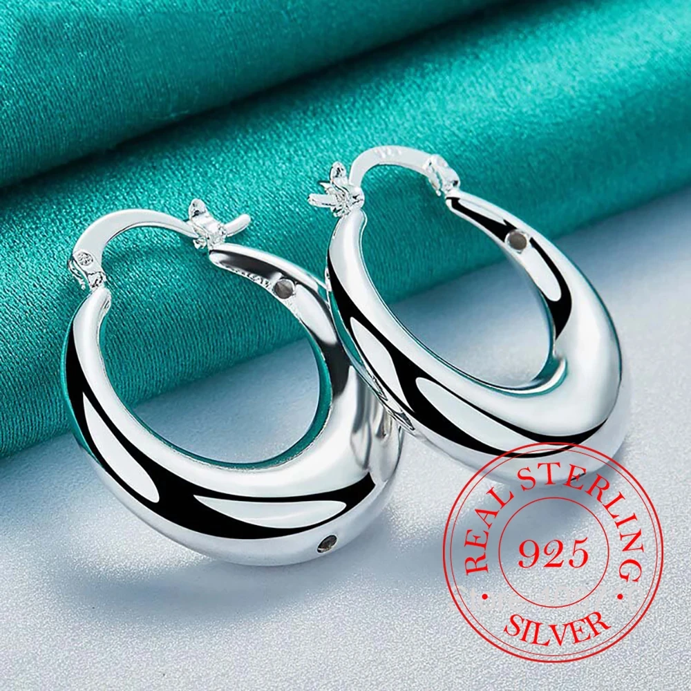 Personality Hyperbole 925 Sterling Silver Simple Smooth Big Circle Hoop Earrings For Women Sterling-Silver-Jewelry Pendientes Ba