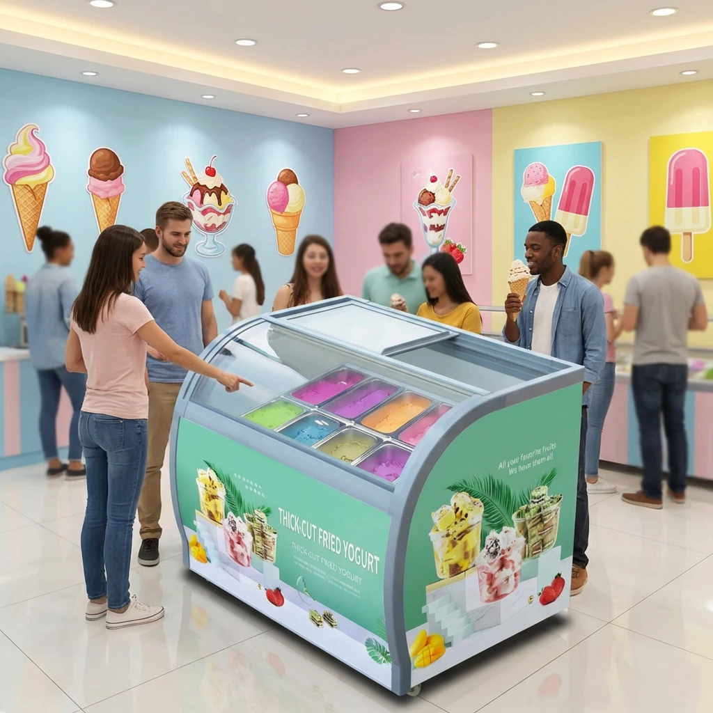 

YINZHENG Single-Temperature Open-Door LED Pastry Cooler Showcase Double Door Ice Cream Display Freezer Cabinet Glass Chiller