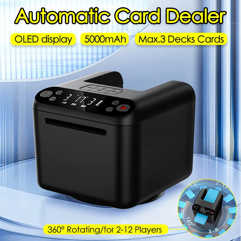 3 Decks Poker Playing Card Dealing Machine 360° Rotating Automatic Card Dealer Smart Dispenser Rechargeable 5000mAh