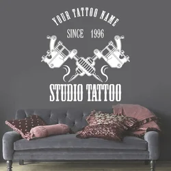 Personalized Tattoo Salon Shop Name Wall Sticker Vinyl Art Design Custom Tattoos Studio Decoration Door Window Decals Mural G081