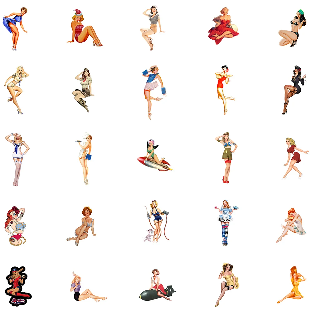 50pcs Adult Retro Sexy Pin up Girl Stickers DIY Waterproof Laptop Luggage Guitar Skateboard Scrapbooking Graffiti Decals