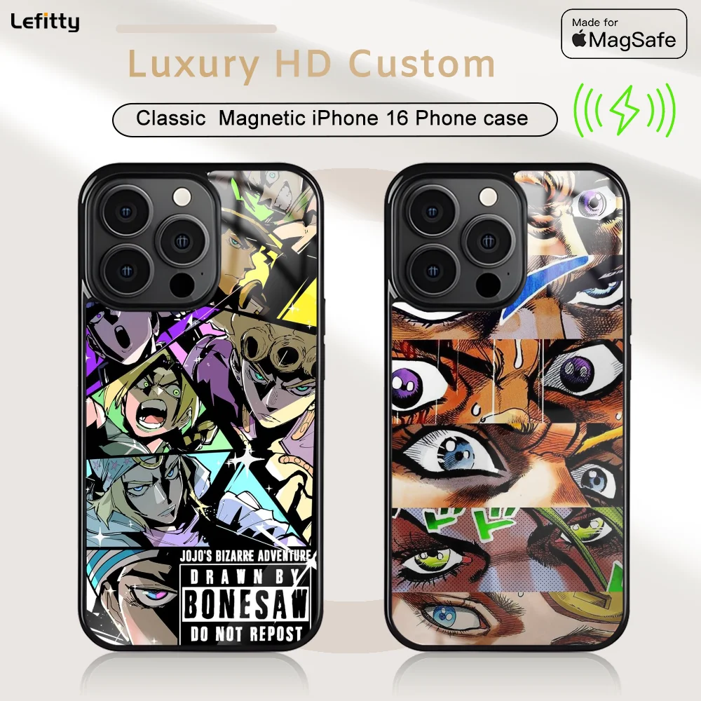

Anime J_JoJo B_Bizarre Adventure Case For iPhone 16 15 14 13 12 11 Pro Max Plus Mini Magnetic Magsafe Wireless Charging Cover