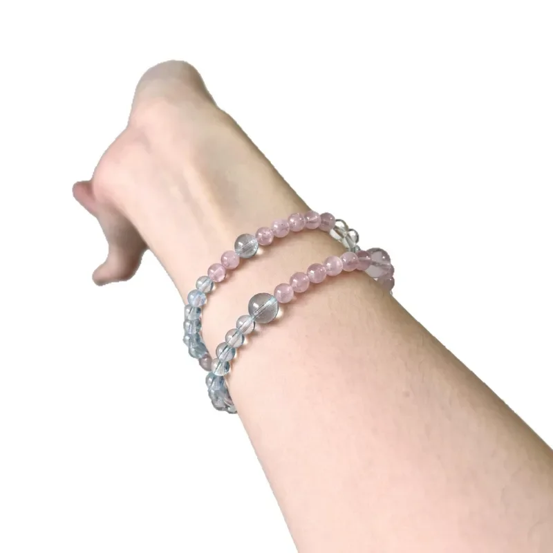 "Pink Top Snow Mountain" Natural Aquamarine Citrine Beaded White Crystal Bracelet Fresh and Cold Bracelet Girlfriend Style