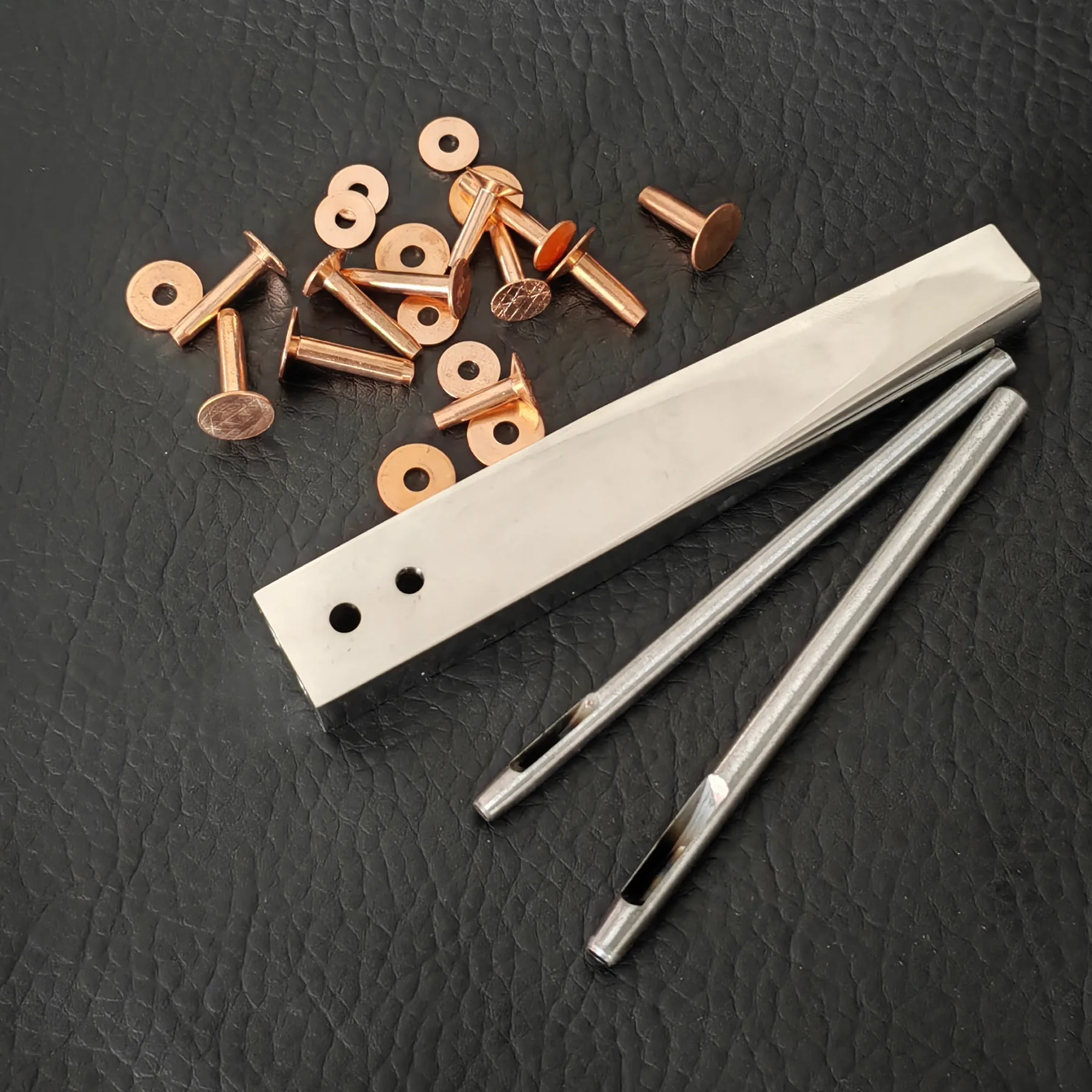 Copper Rivets and Burrs  #9 and #12 Burrs Setter Leather Rivets Fastener Install Setting Tool with Leather Hole Punch Cutter