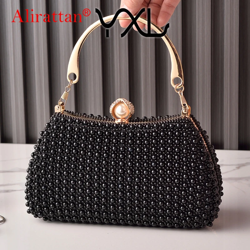

Alirattan 2026 Новые женские вечерние сумки, винтажные маленькие сумки через плечо с цепочкой, жемчугом и стразами, металлические клатчи для женщин
