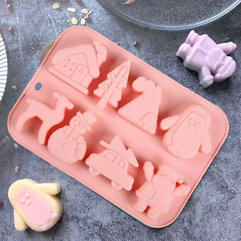 8 تجويف سانتا كلوز شجرة البطريق ثلج سيليكون قالب شمع شمعة معطرة الراتنج قالب اليدوية الجص الطين زينة عيد الميلاد #3