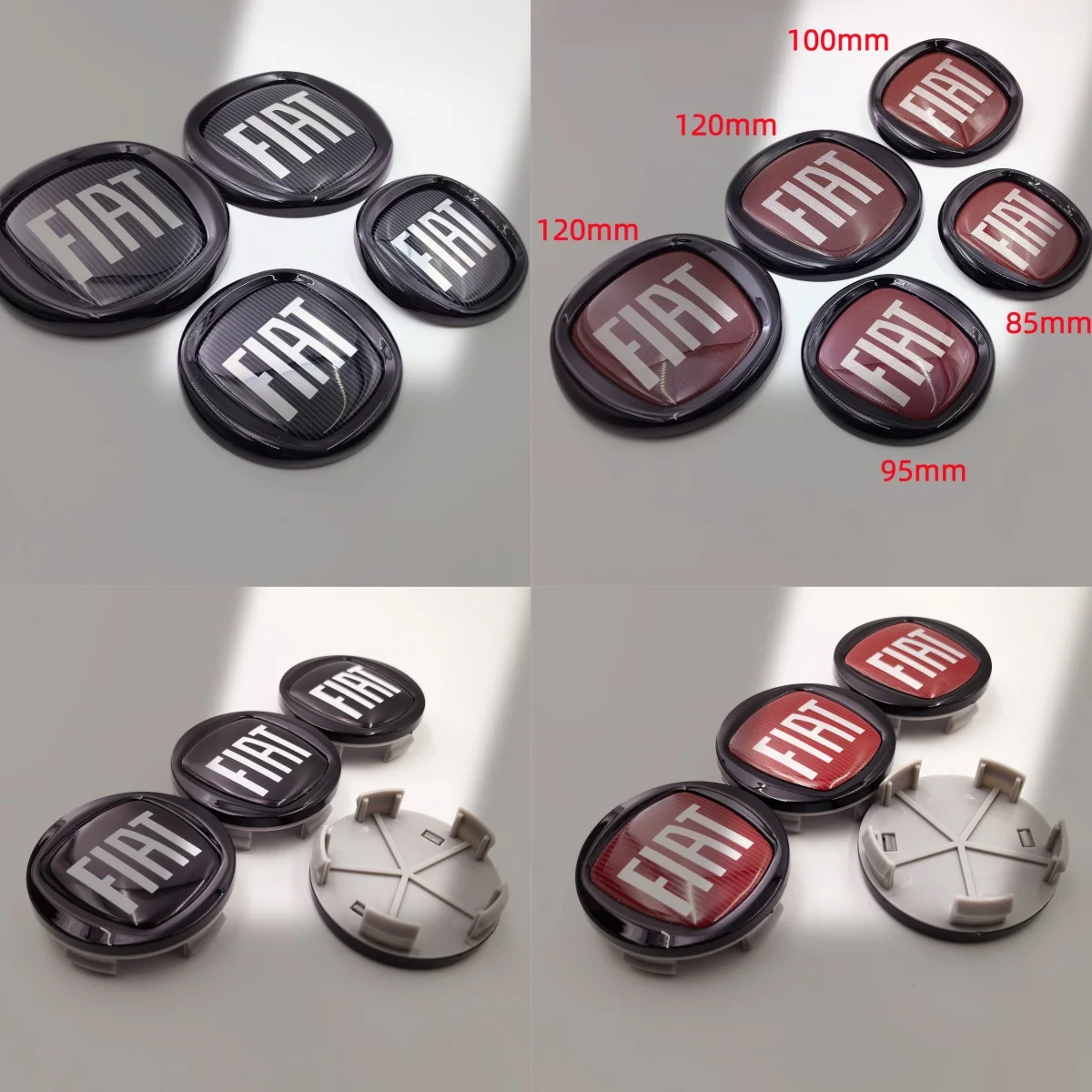 Conjunto de 8 Emblemas Fiat para Carro, Logotipos de Capô e Porta-Malas 85/120mm, Logotipos Fiat para Decoração de Carro