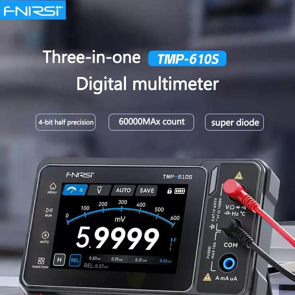 FNIRSI TMP-610S 3-in-1 Digital Multimeter Oscilloscope Signal Generator 60000 Counts 10MHz 50MS/s Automotive Diagnostic Tool