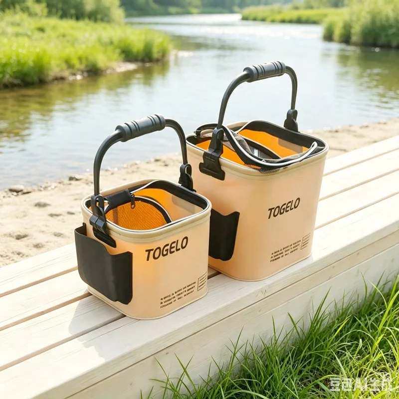 Collapsible Handheld Live Fish Bucket with Anti-Escape Guard, Portable Outdoor Wild Fishing Storage Pail