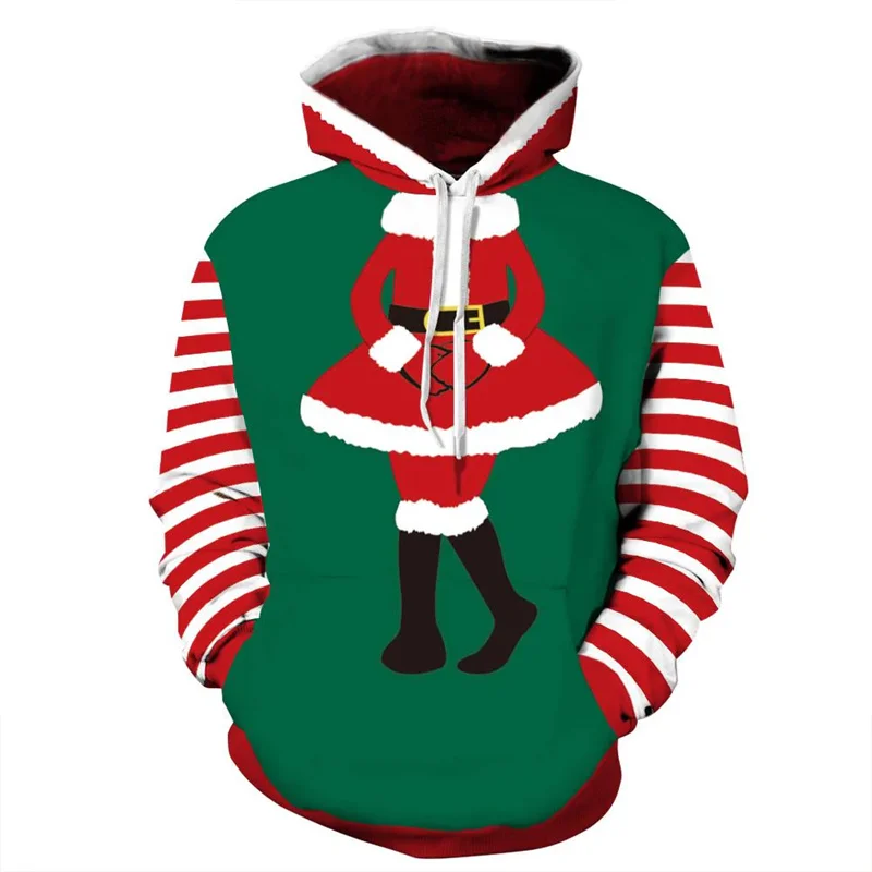 

Funny Santa Claus Graphic Hoodie Men Fashion 3D Printed Ugly Xmas Pullover Sweatshirts Holiday Cosplay Hoody Long Sleeves Tops