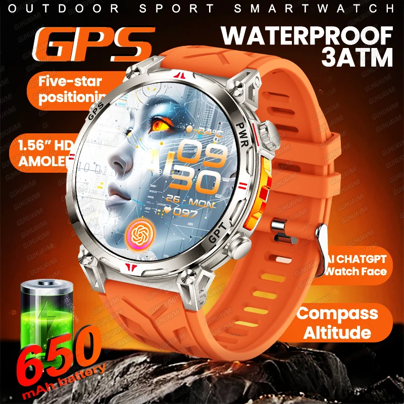 

Новые 1,56-дюймовые профессиональные GPS-спортивные умные часы с большим экраном, часы для здоровья на открытом воздухе, компас, высотомер, 3 атм, водонепроницаемые браслеты для мужчин