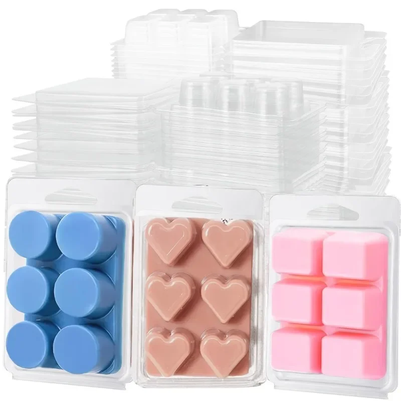 

2026New Wax Melt Molds 6 Cavity Circular Clear Empty Plastic Wax Melt Clamshells for Wickless Wax Melt Candles DIY Candle Tools