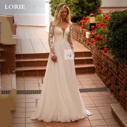 LORIE Chiffon Boho Wedding Dresses A Line Lace Long Sleeve  vestidos de novia Bride Gown 2024 V Neck Wedding Party Dress