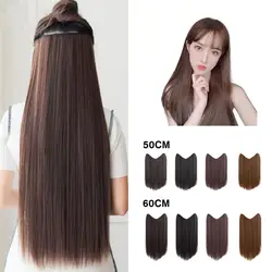 U-shaped Half Head Cover For Wigs Invisible And Traceless Black Long Straight Hair One Piece V-shaped Hair Extensions Front Wig