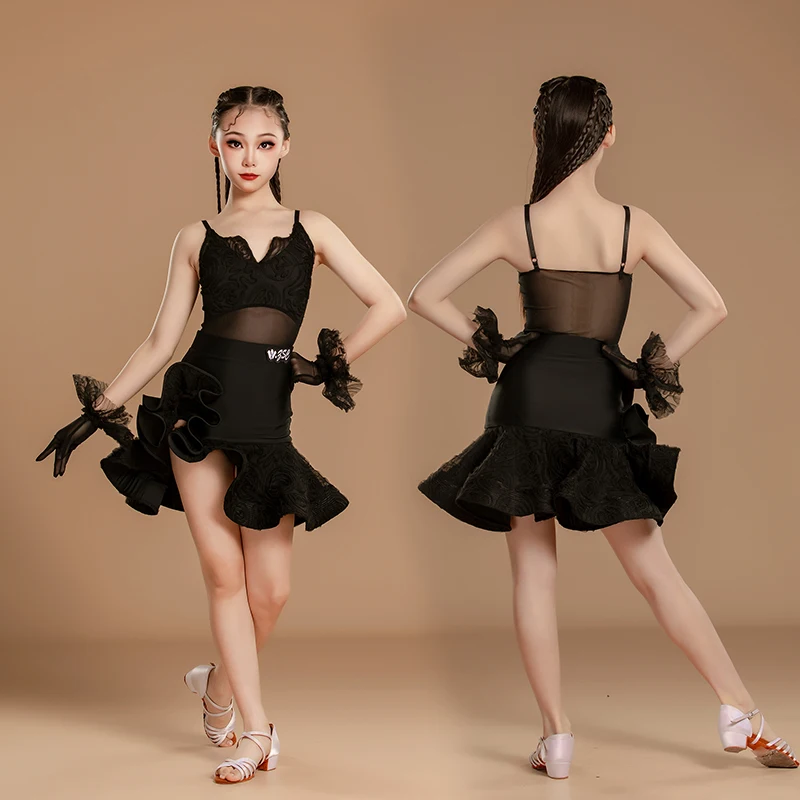 Salsa Latin Dance Dress Girls Competition Ballroom Dress Standard Kid Rumba Samba Tango Dance Costume Girls Latin Practice Dress