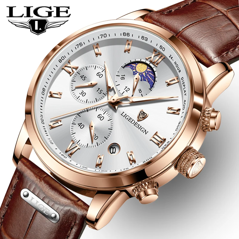 

LIGE мужские часы модные кварцевые часы с турбийоном часы из натуральной кожи водонепроницаемые часы мужские военные наручные часы мужские Reloj Hombre