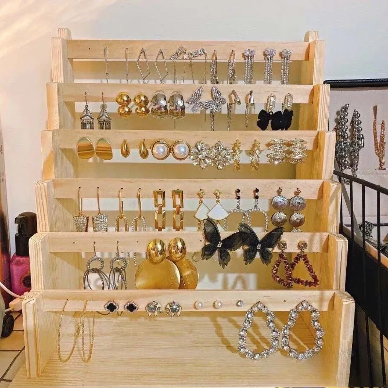 

Solid Wood Earring Stand Retro Earrings Storage Holder Large Capacity Jewelry Display Shelf Jewellery Packaging Organizer Prop
