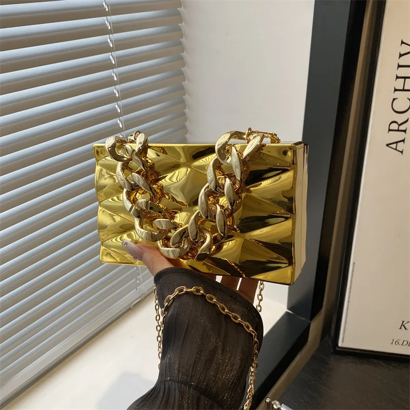 

Acrylic Box Clutch Bag Women Luxury Gold Evening Party Purse Chain Bag Chic Wedding Handbag Designer Geometric Crossbody Bag