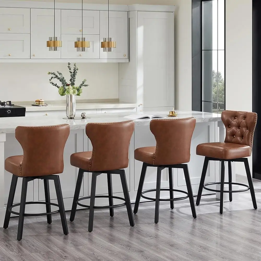 Counter Height Barstools Set of 4 Upholstered Swivel Bar Stools with Back Button Tufted Kitchen Island Seating Comfort and Style