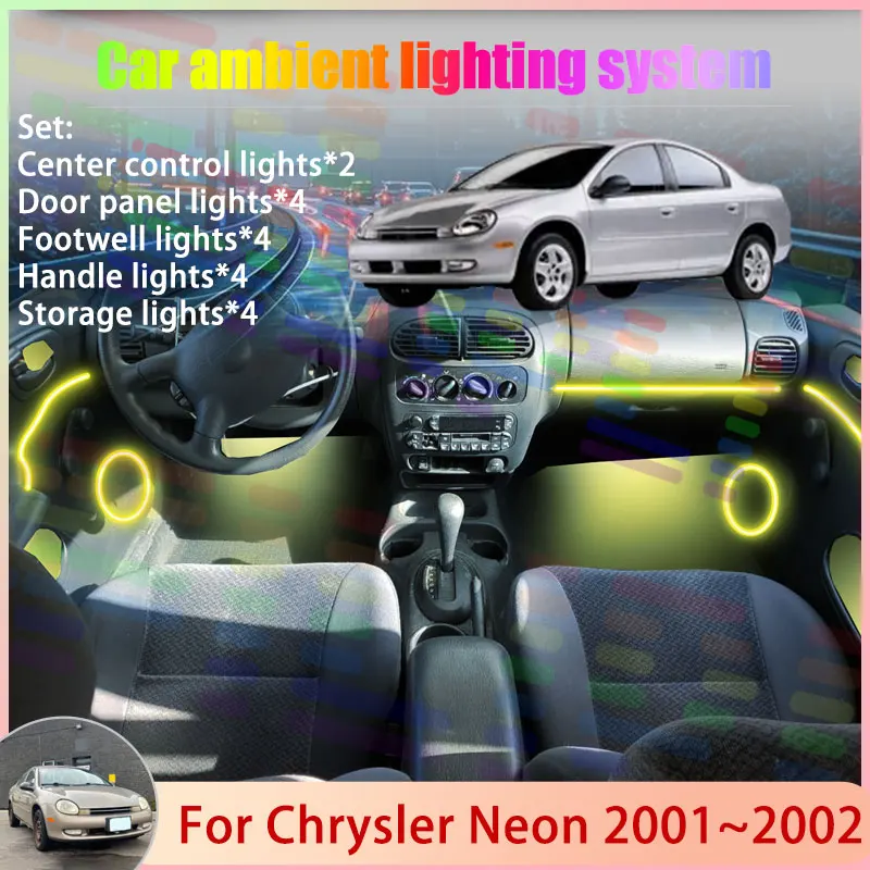 Para Chrysler Neon MK2 2001~2002 Dodge Plymouth, Juego de Luces Ambientales para Auto 2/18 en 1, Lámpara RGB con Efecto de Sombra, Conjunto de Luces Ambientales
