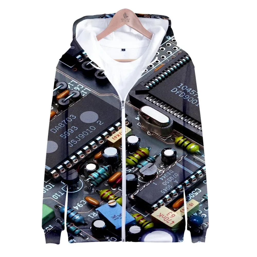 Circuit Board 3D Print Zip Up Women/Men Hoodie Sweatshirt Streetwear Hip Hop Electronic Chip Zipper Hooded Jacket Male Outerwear