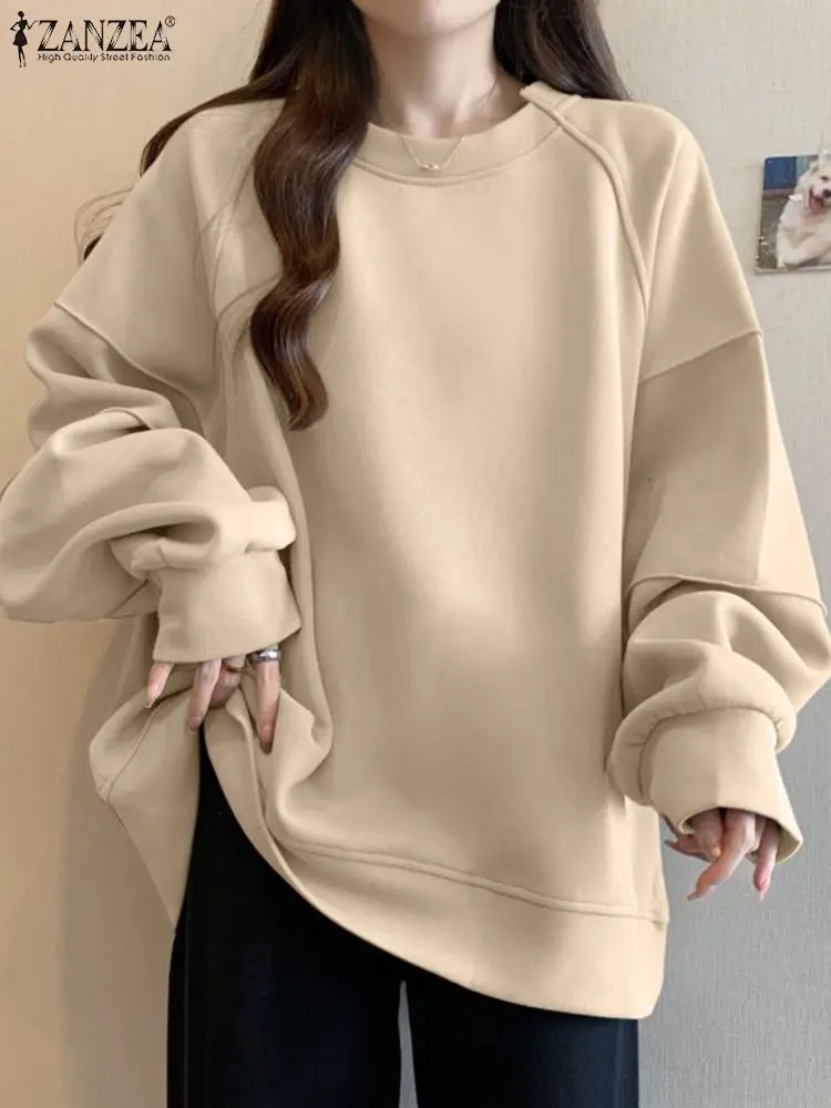 ZANZEA 2024 Fashion Drop Shoulder Sleeve Pullovers Women Oversize Sweatshirts Korean Autumn Loose Sweater Vintage Casual Tunics