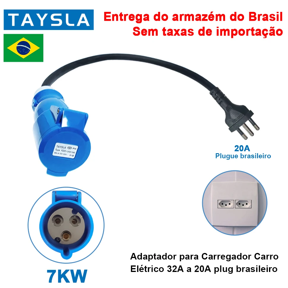 TAYSLA EV Charger CEE Female Plug Adapter CEE Socket to Brazilian Plug 20A 10A EV Charger Connector for 7KW Portable Charger