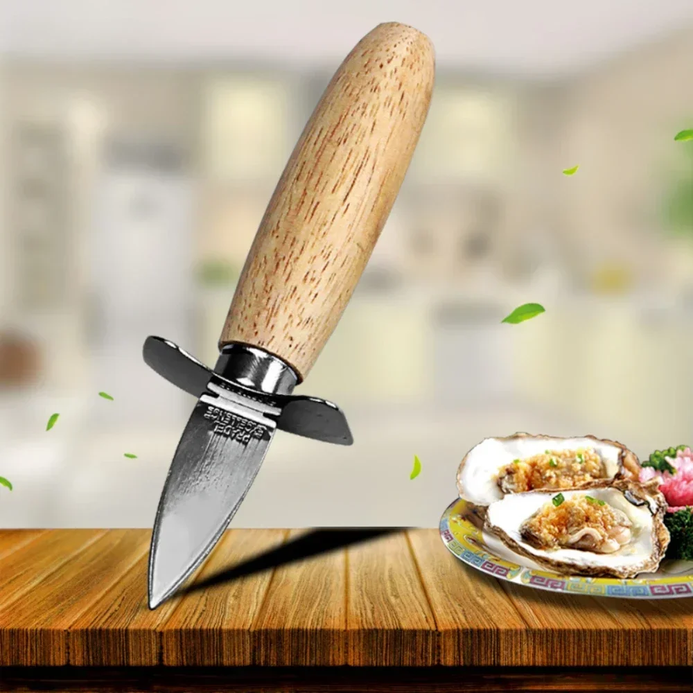 

Stainless Steel Wooden Handle Oyster Knife Scallop Prying Tool Silicone Hand Guard Shrimp Line Processing Kitchen Seafood Knife