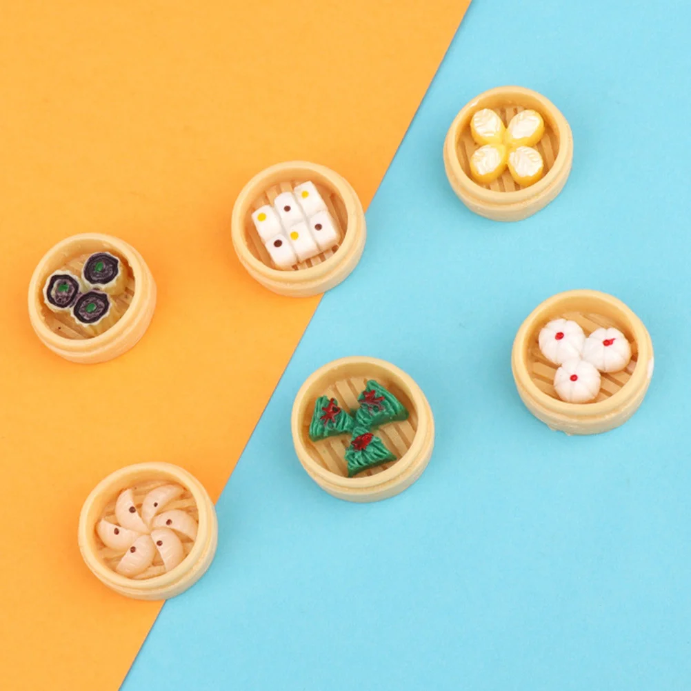 6 قطعة محاكاة صغيرة على البخار الغذاء الدعائم النمط الصيني باخرة للمنزل ديكور الاطفال التدريس المعونة الحرفية الديكور وهمية الغذاء اللعب