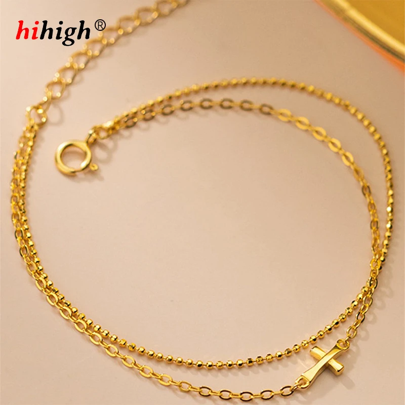 

S925 Silver Plated with 18K Gold Cross Bracelet Double-deck Ins style