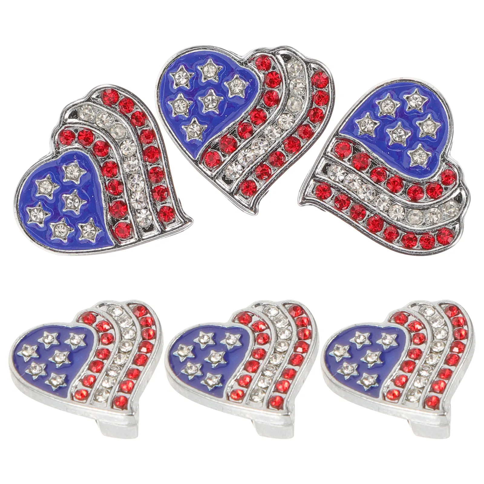 

6pcs Alloy Rhinestone Heart Charms American Flag Independence Day Decorative Bracelet Keychain Jewelry Making Supplies