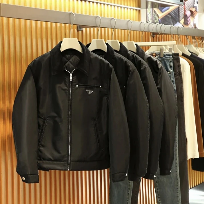 

Casual Cotton Busin Jaet for Men Flip Collar Coat Autumn Winter New Sle Youth ular Loose Fit Windproof Zipper Closure