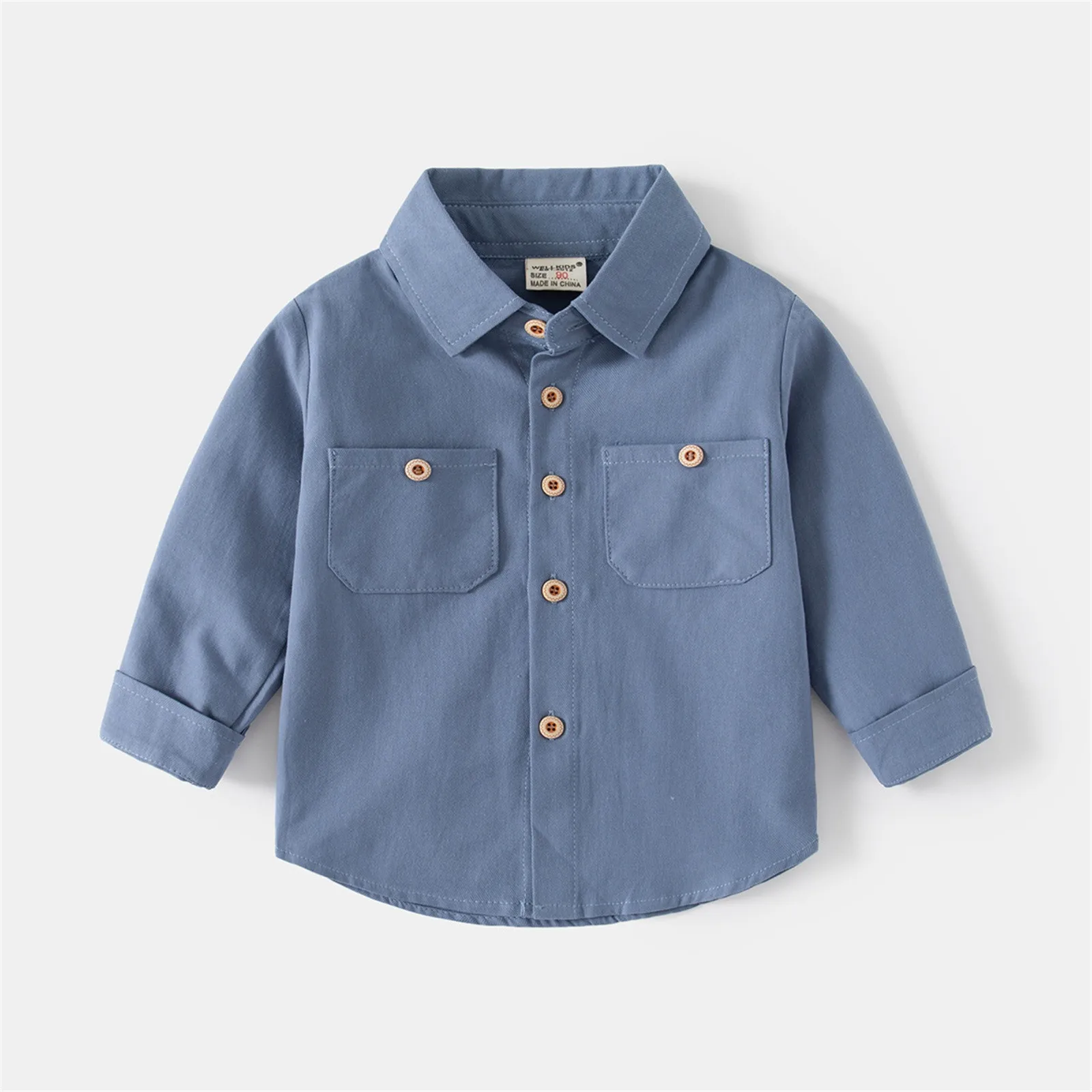 1-6 Years Kids Children Boys Shirts Tops Spring Summer Long Sleeve Shirts Cotton Patchwork Gentleman Solid Shirts Blouse Tops