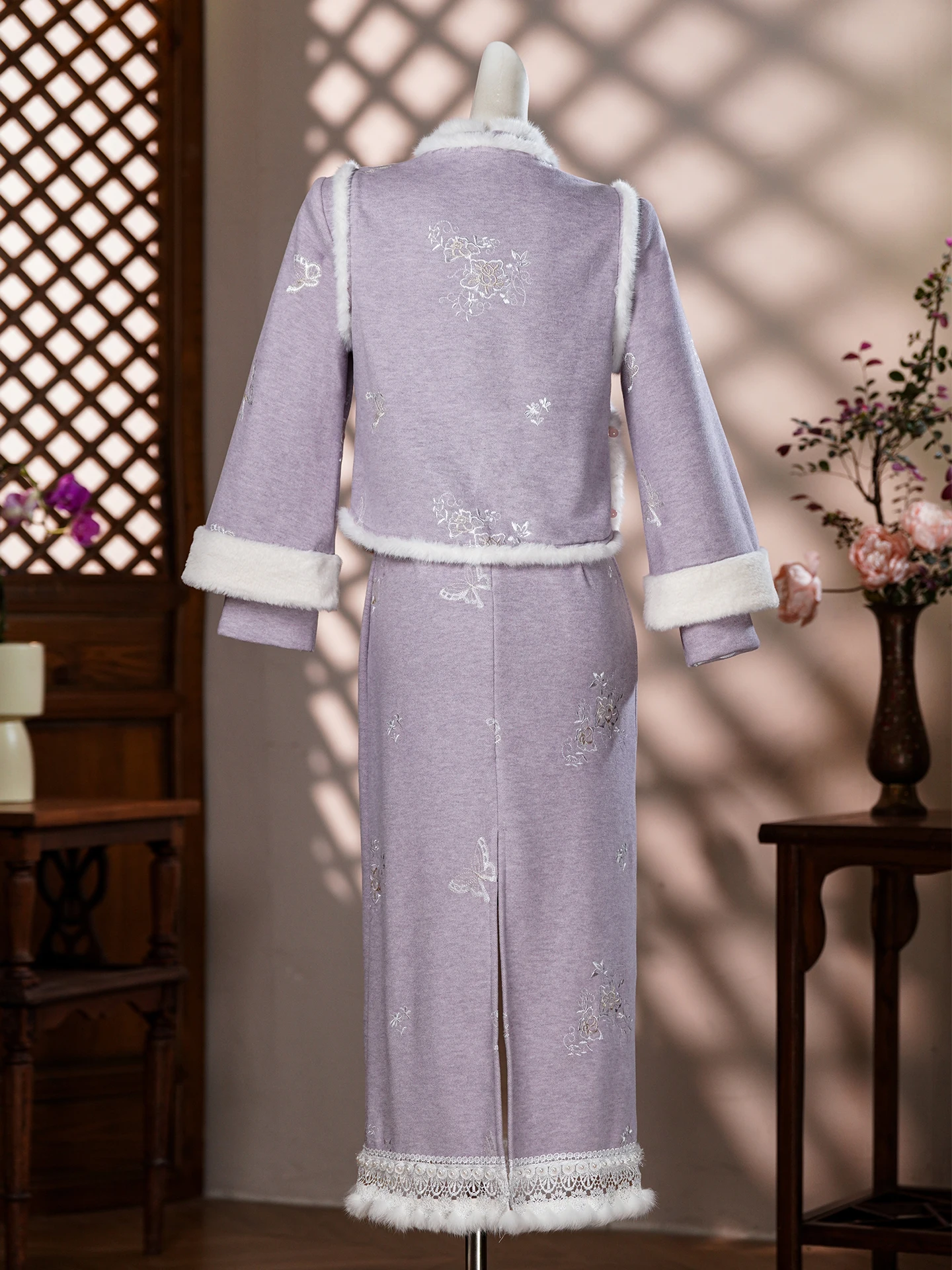 طقم رداء شتوي بنفسجي من الصوف السميك، تصميم صيني جديد، للارتداء اليومي، أنيق وبسيط، وصول جديد 2025، رداء طويل