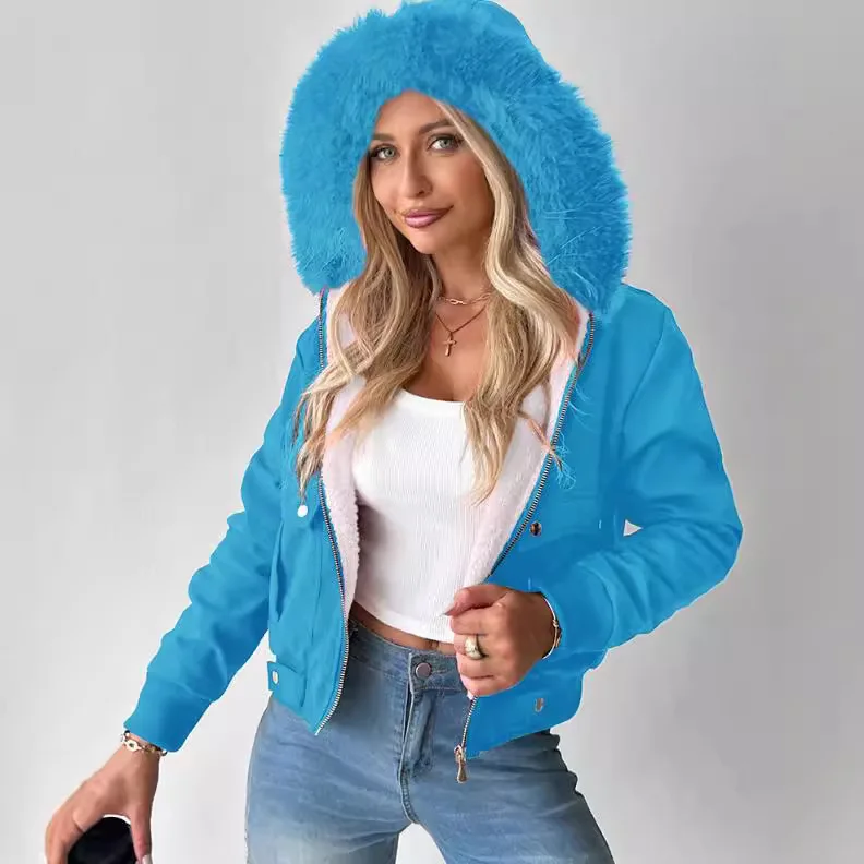 Veste à Capuche en Coton pour Femme, Fermeture Éclair, Bouton Solide, Poches, Mode Décontractée, Chaude, Confortable, Coupe Standard Régulière, Automne Hiver