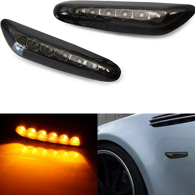 Smoked Lens Amber LED Front Side Marker Light Kit for 1 3 5 Series, Amber Sidemarker Lamps