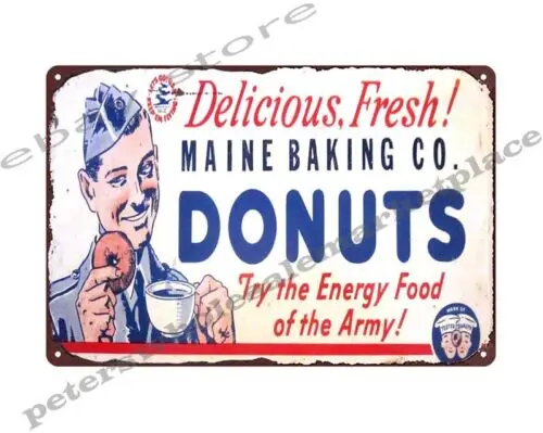 Anos de 1940 Maine Baking Co. Donuts letrero de metal de estaño ideas de decoración para sala de estar