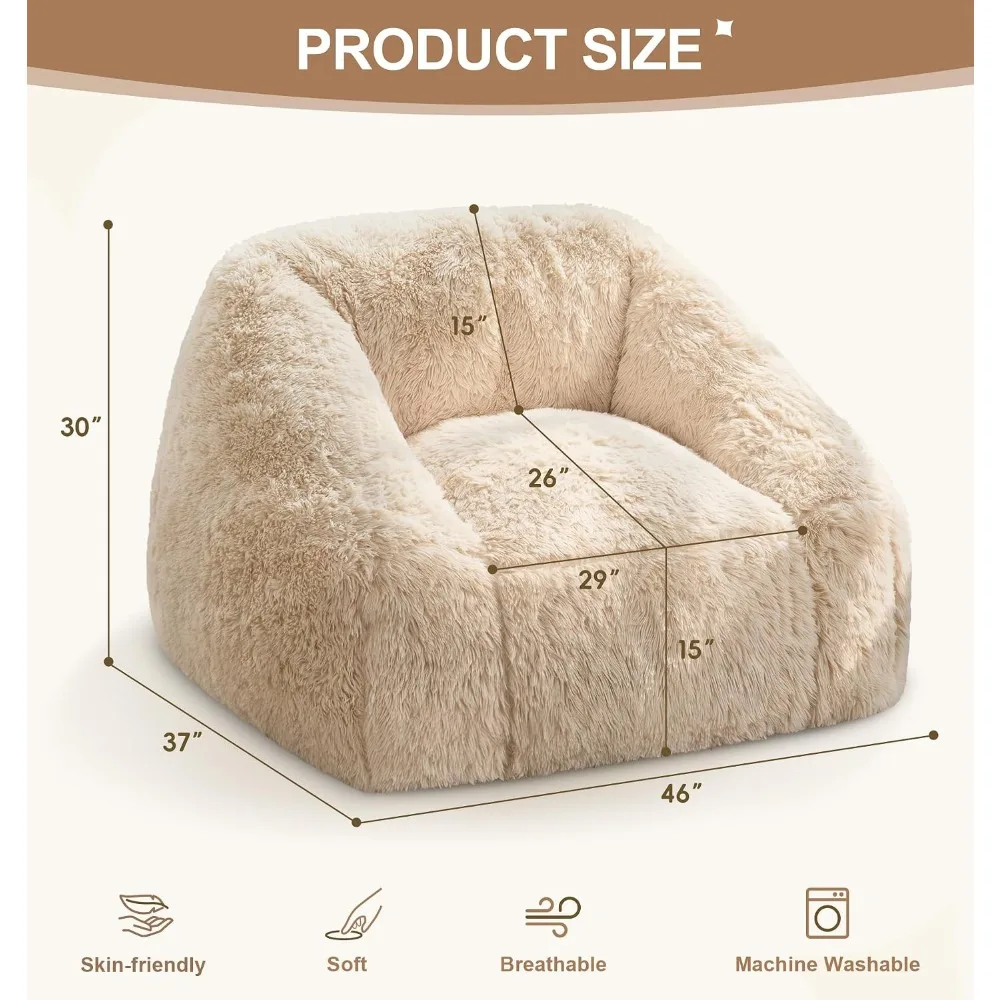 Bean Bag Chair Plush Accent Chair with Armrest for Living Room Adult Beige