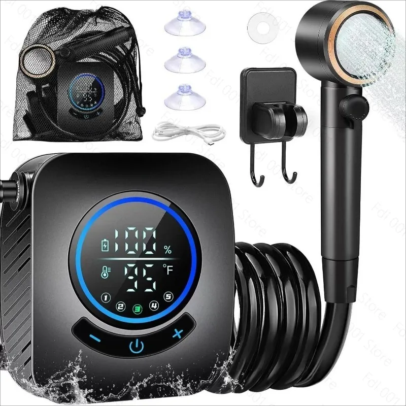Portable Shower 8000mAh Rechargeable Camping Shower Pump with Bath Sponge for Outdoor Camping Travel Car Washing