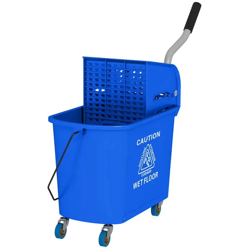 

HOMCOM Compact Mop Bucket with Wringer, Mop Bucket on Wheels for Floor Cleaning, 21 Quart, Separate Dirty and Clean Water, Blue