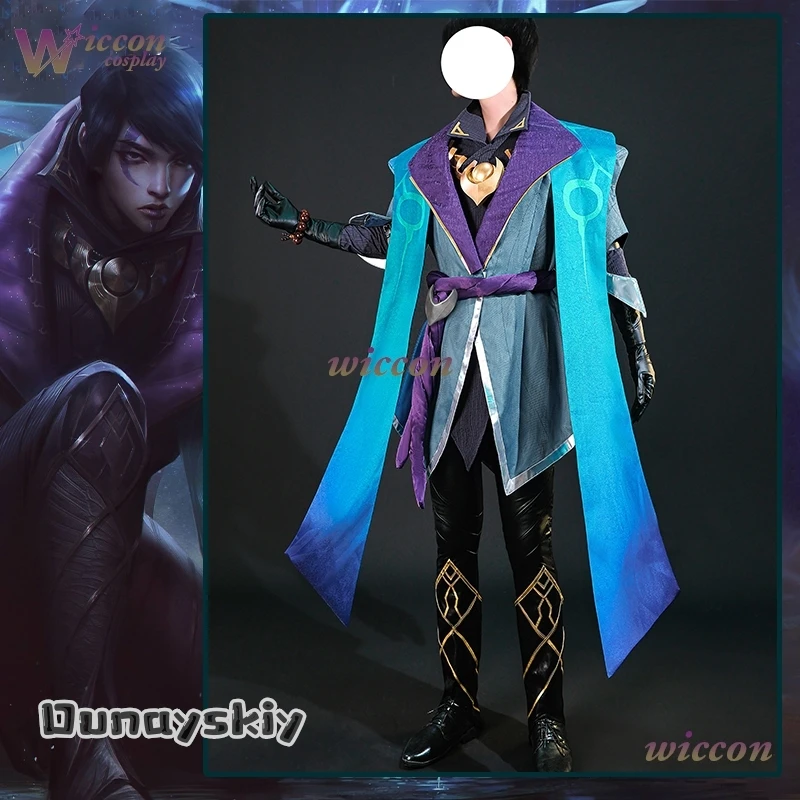 

High Quality Aphelios Cosplay Costume Amanda Cos@New Skin Coat Pants With Bodysticker Set Adult Men Halloween Comic Roleplay