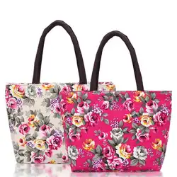 Mini Handbag Women Canvas Bag Portable Flower Printing Travel Shopping Reusable Tote Bag Lunch Bag Hot 2023 New Summer