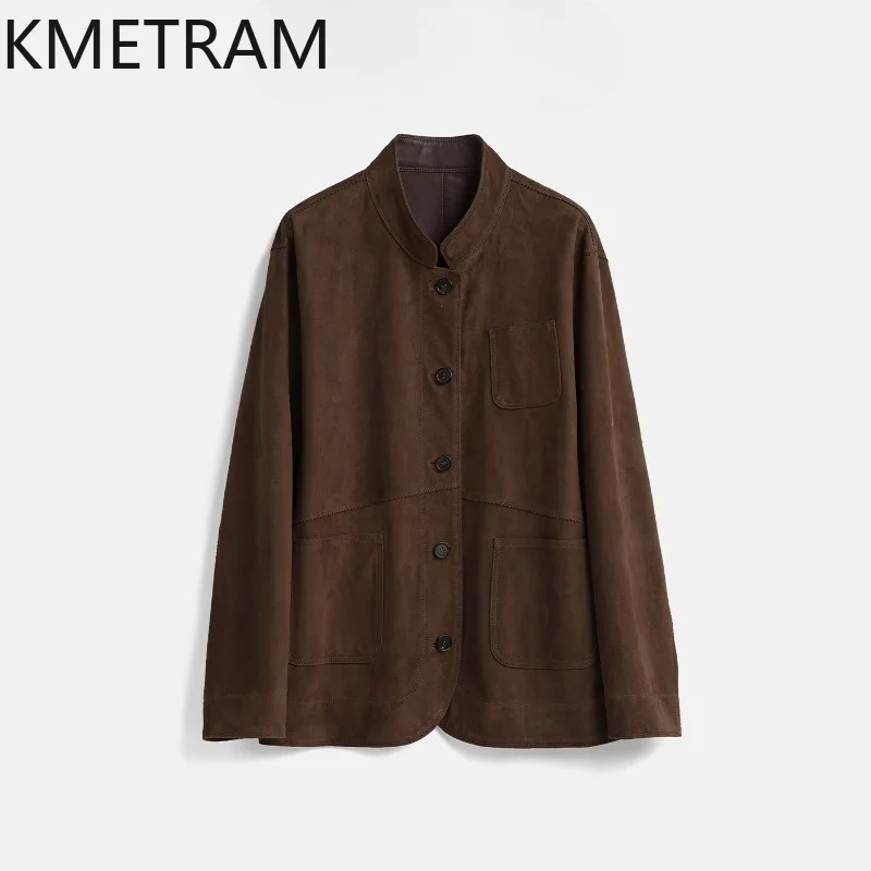 KMETRAM Double-sided Leather Jacket Woman Crossbreed Sheep Suede Genuine Leather Coat Thicken Jacket of Woman Old Money Style 자켓