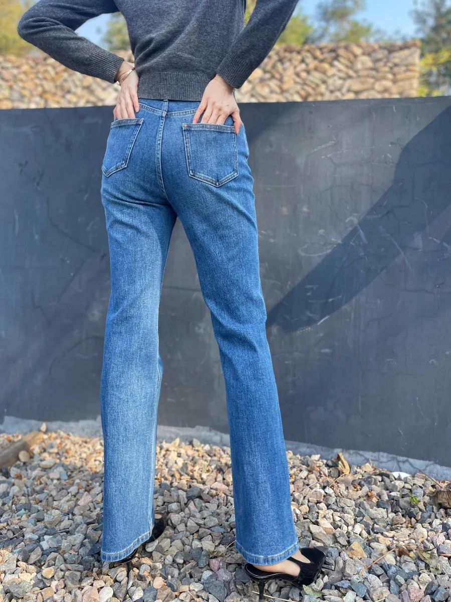 

Классические женские джинсы LadyChi с высокой талией, расклешенные, эластичные с четырех сторон, утягивающие, длинные, из денима, для женщин