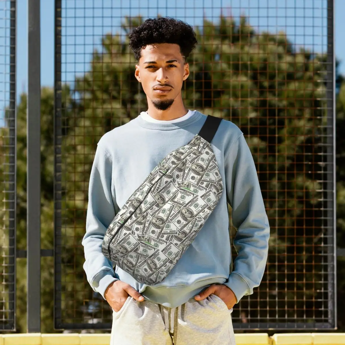 

Crossbody Waist Bag MONEY $100 Bills Men Women Adjustable Fanny Pack Travel Running Money Phone Pouch Chest Bag