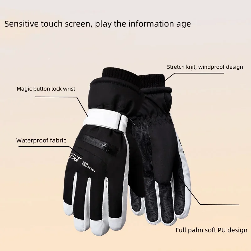 Winter Warm Fleece Touch Screen Cold-proof Thickened Skiing Gloves  Waterproof Windproof Snowboard Motorcycle Riding Snow Gloves