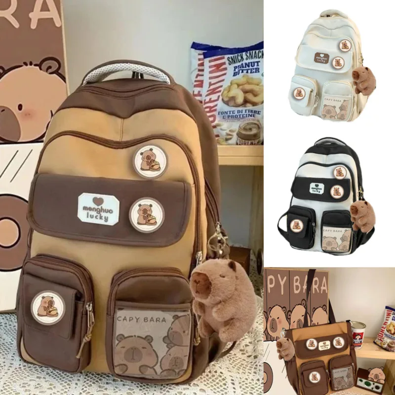 

Capybara Backpack Cute Design Student Kawaii Soft Shoulder Bag Large Capacity Schoolbag Y2K Aesthetic Backpacks Travel Rucksack