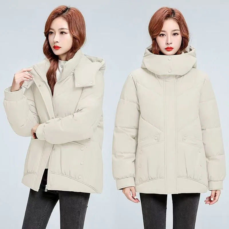 Plus Size Short Cotton-padded Coat Women's 2024 New Fashion Autumn Thick Winter Warm Casual Loose Coat Hooded Cotton-padded Coat